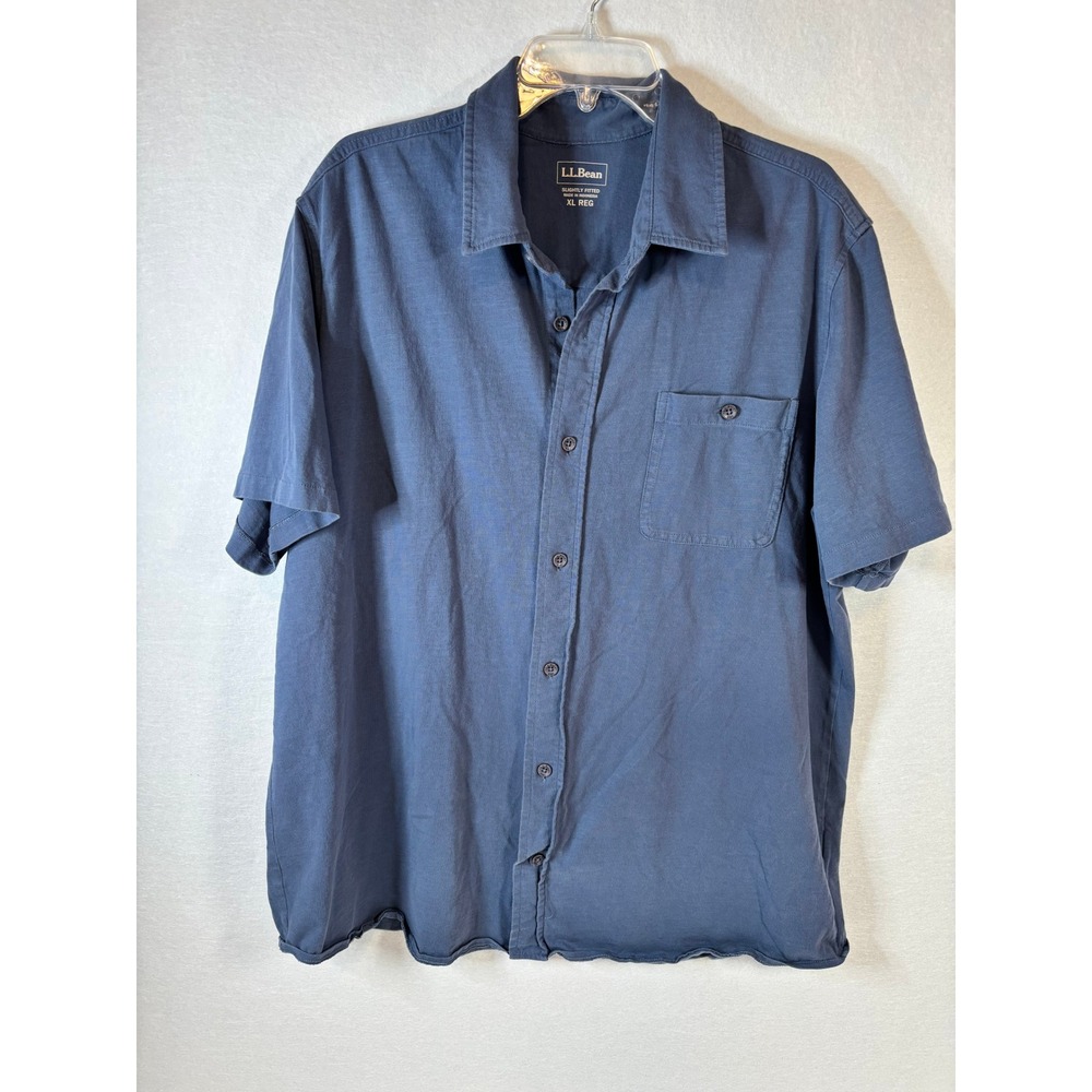 LL Bean Mens XL Blue Organic Cotton Short Sleeve Button Down Shirt 516814
